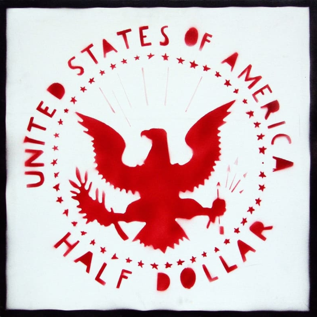 "Half dollar rosso" - Smalti su tela - 70x70cm